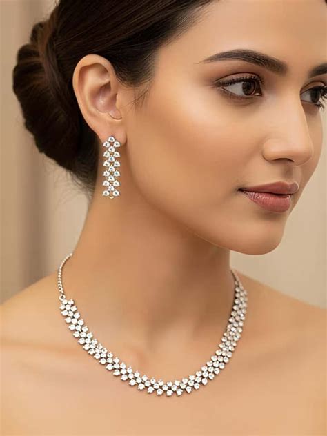 Elegant White Floral Diamond Necklace Set | Karat India | Karat India