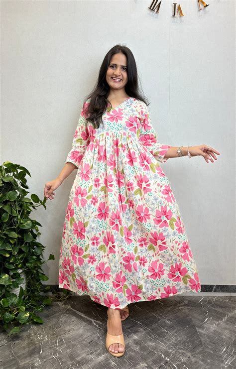 "Zoya" Floral Printed Pure Cotton Kurta cum Dress – Masang