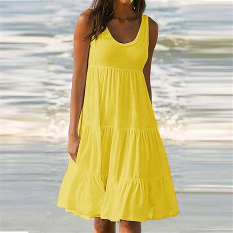 Sakmal Summer Dresses for Women Clearance Knee Length Yellow Sun Dress ...