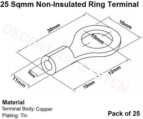 DECENT AIR SYSTEM 25Sqmm Ring Terminal Lugs for 25sqmm Cable Having ...
