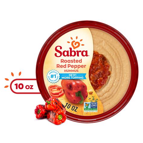 Onion Free? Sabra Roasted Red Pepper Hummus, Fresh, 10 oz Plastic Tub, Gluten-Free, Serving Size ...