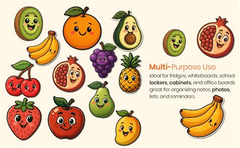 Peachy Pages Fruits Fridge Magnet Set – 12 Colorful Fruit Magnets for ...