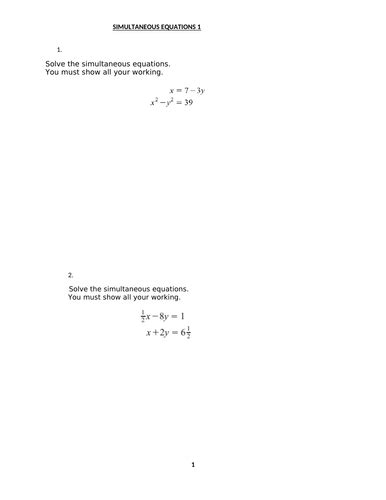 Image result for Simultaneous Equations with Answers