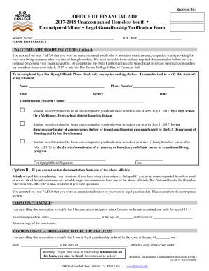 Fillable Online Homeless, Emancipated Minor, Legal Guardianship ...
