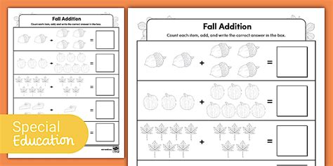 Fall Simple Addition Worksheet (teacher made) - Twinkl