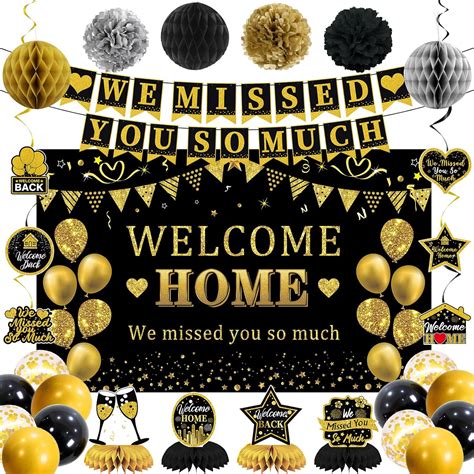 Amazon.com: Trgowaul Welcome Home Decorations, 34PCS Black Gold Welcome ...