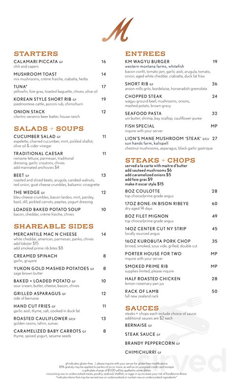 Mercantile Steak menus in Kalispell, Montana, United States