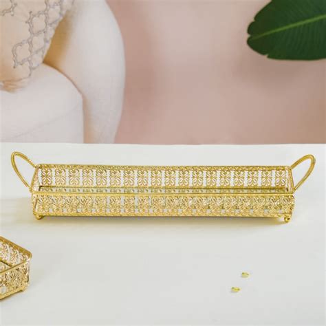 Gold Long Tray With Handles Online - Premium Decorative Tray | Nestasia