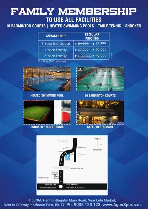 Membership for Swimming, Badminton, Table Tennis, snooker