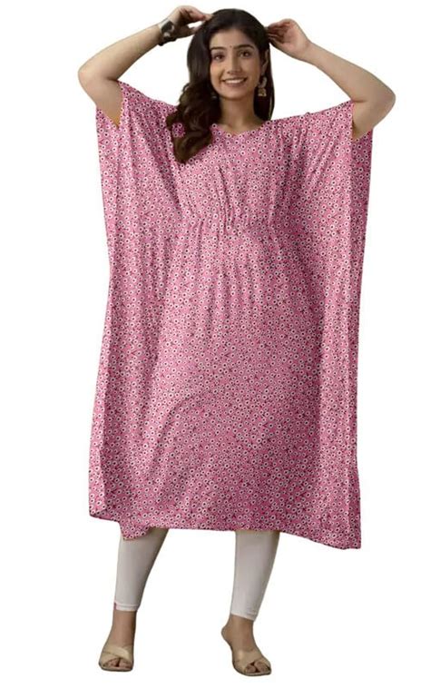 RaFaKHa Stylish Sunflower Printed Kaftans for Daily & Casual Wear Pink ...