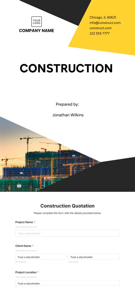 Free Professional Construction Cover Page Template to Edit Online
