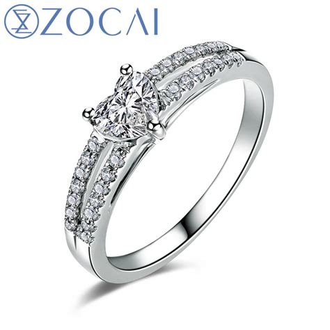 ZOCAI 100% natural diamond ring 0.54 ct certified diamond 18K white ...