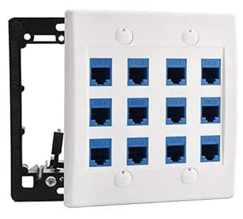 DIYTECH 12 Port Ethernet Wall Plate, Cat 6, Wall Outlet, RJ45 Female to ...