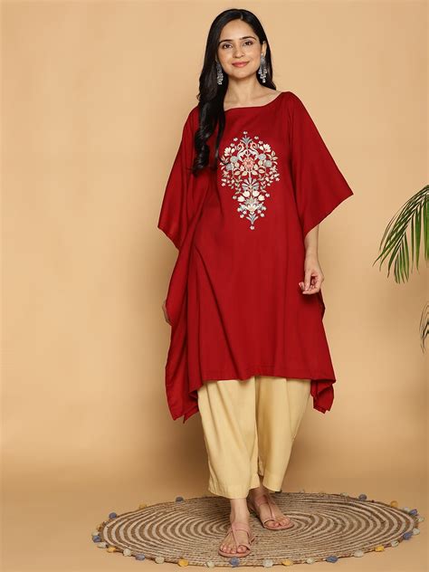Maroon Rayon Kaftan for Women l Fetching l LetsDressUp