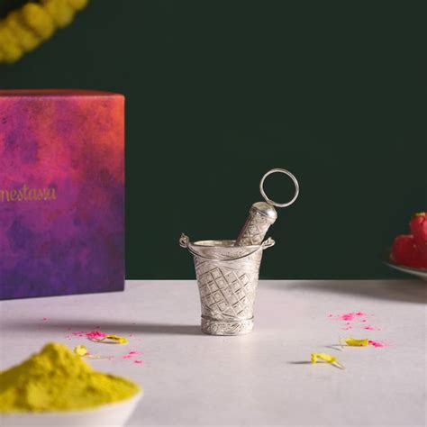 Silver Holi Mini Pichkari And Bucket Set Of 2 With Gift Box Online ...
