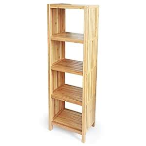 Deluxe Bathroom Bamboo Freestanding Organizing Shelf. (5-Tier Shelf ...