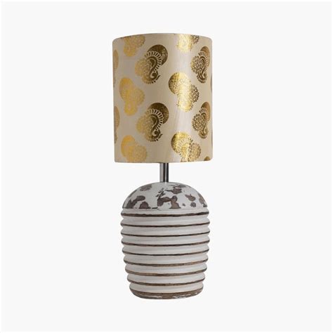 Buy HOMESAKE Contemporary Decor Gold Printed Wood Table Lamp With Shade ...