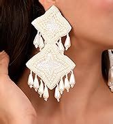 Aaishwarya Tasseled White Feather & Chain Earrings For Women & Girls ...