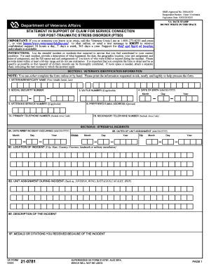 VA Form 21-0781 for PTSD Service Connection - Blank Fillable Template ...