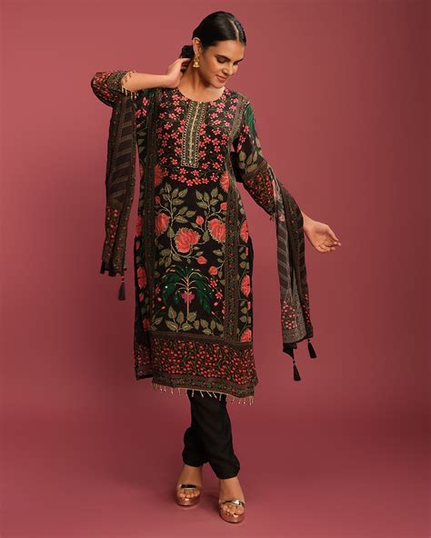 Flora Bloom Printed Pure Crepe Silk Kurta Set – Roopkala
