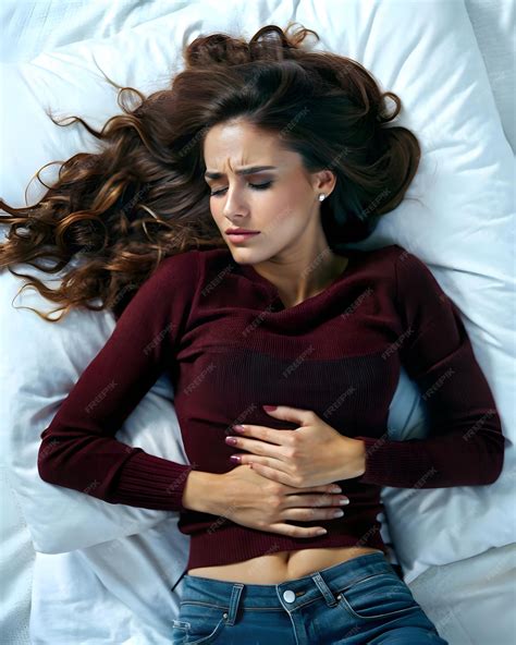 Woman suffers diarrhea stomachache menstrual period cramp AI generated ...