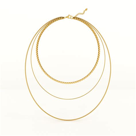Gold Tone Box Chain Layered Necklace – PALMONAS