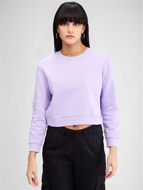 Spykar Purple Full Sleeves Regular Fit Solid Sweat Shirts For Women