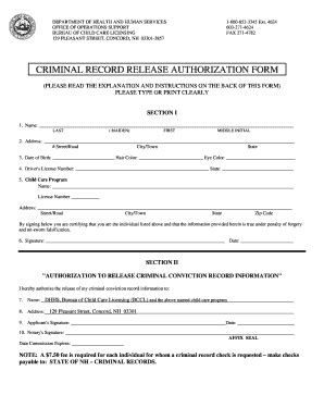 Criminal Record Release Authorization Form - Blank Fillable Template ...