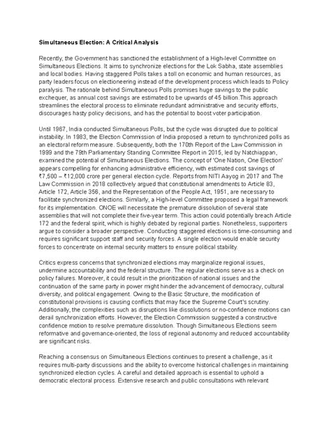 Simultaneous Elections: A Critical Analysis of Pros and Cons - Studocu