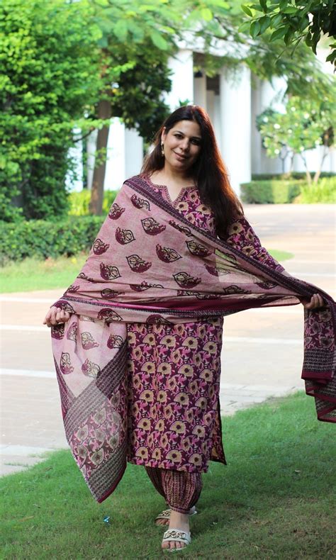 Cotton Earthy Pink Vanaspati Suit Set with Afgani Pants & Cotton Dupat ...