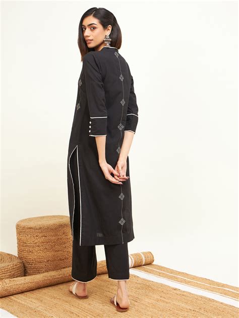 Black Handloom Kurta Set