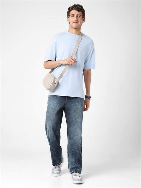 Men's Dark Blue Loose Baggy Fit Washed Jeans Non-Stretchable – Urbano ...