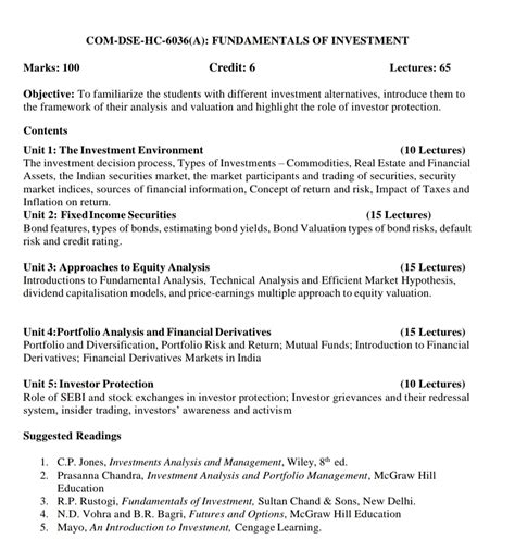 Fundamentals of Investment syllabus B.com 6th sem As Per new CBCS ...