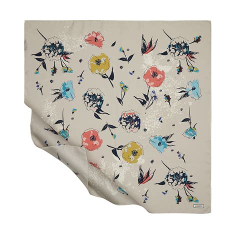 Ivory Carnival Flowers Twill Silk Scarf Model 03 | Ipekevi