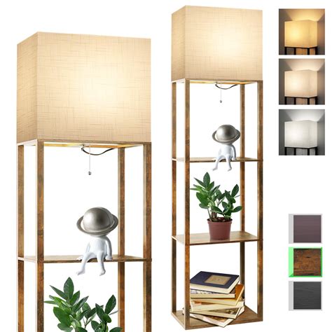 RUNTOP Plus Floor Lamp with Shelves, Modern Shelf Floor Lamp with 15W ...