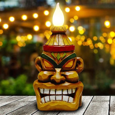 Yiosax Outdoor Solar Tiki Statue Decor Tiki Bar Decoration Torch ...