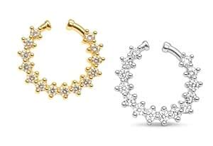 Buy RUVEE Gold Plated Non-Piercing Nose Ring for Women | Multicolor ...