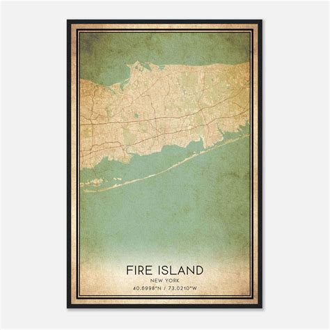 Vintage Fire Island New York Map Poster, Fire Island NY City Road Wall ...