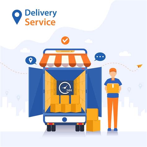 Staff deliver goods by car to customers who order. | Free Vector