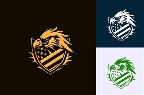 Le logo de la mascotte Brave Eagle avec un drapeau et un bouclier ...