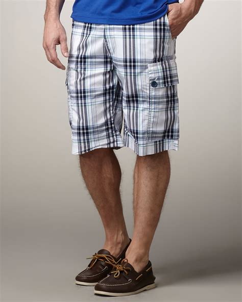 Lyst - Lacoste Plaid Cargo Shorts in White for Men