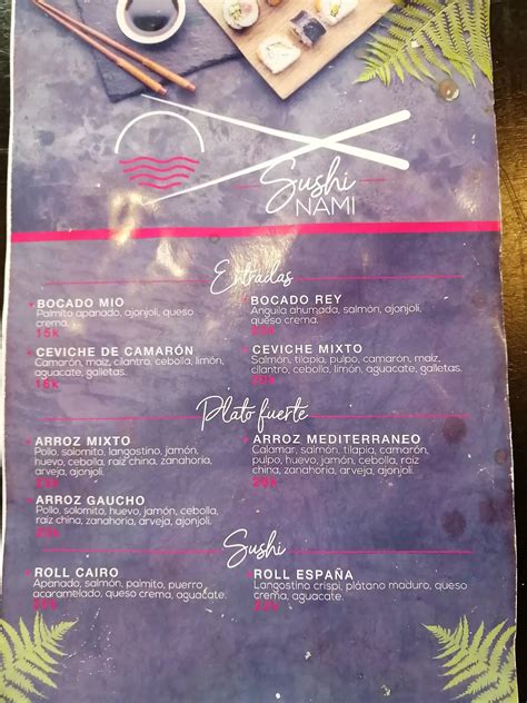Menu at Sushi Nami restaurant, La Ceja
