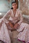 Buy Peach Georgette, Crepe Gota Patti, Mirrors, Embroidery Floral ...