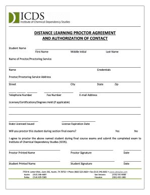 Fillable Online DISTANCE LEARNING PROCTOR AGREEMENT AND AUTHORIZATION ...