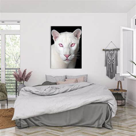 White Albino Panther Canvas Art Close up Animal Portrait Wildlife Decor Office Decor Nature Gift ...