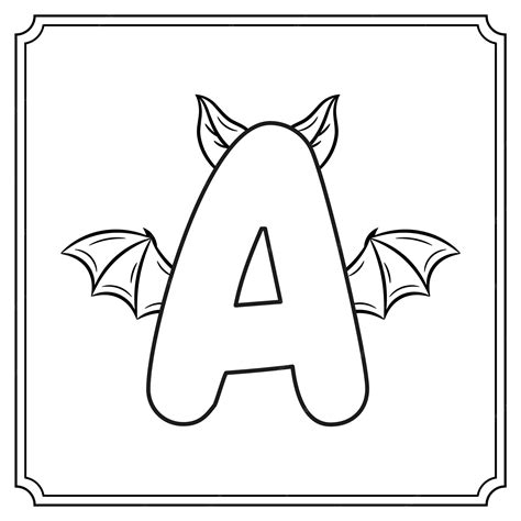 Premium Vector | Halloween english alphabet letter a cute bat theme sketch for coloring