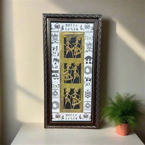 Warli Painting In Wooden Frame With Dhokra Dual Shades Home Décor Tamr