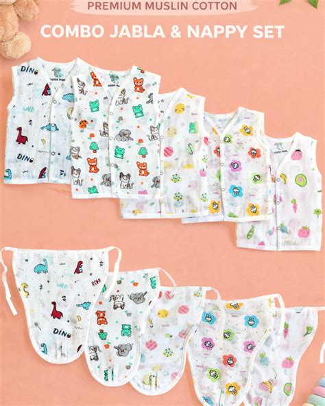 Premium Muslin Cotton Jabla & 4 Layer Nappy Set for Babies (0–3 Months ...