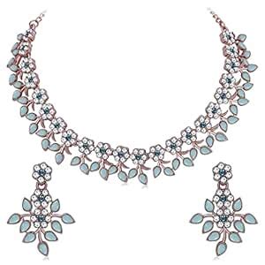 Shostopper by Sukkhi Sky Blue Kundan Studded Floral Rose Gold Plated ...
