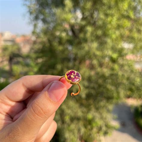 Adjustable Handmade Resin Flower Rings | Real Dried Flower Jewelry ...